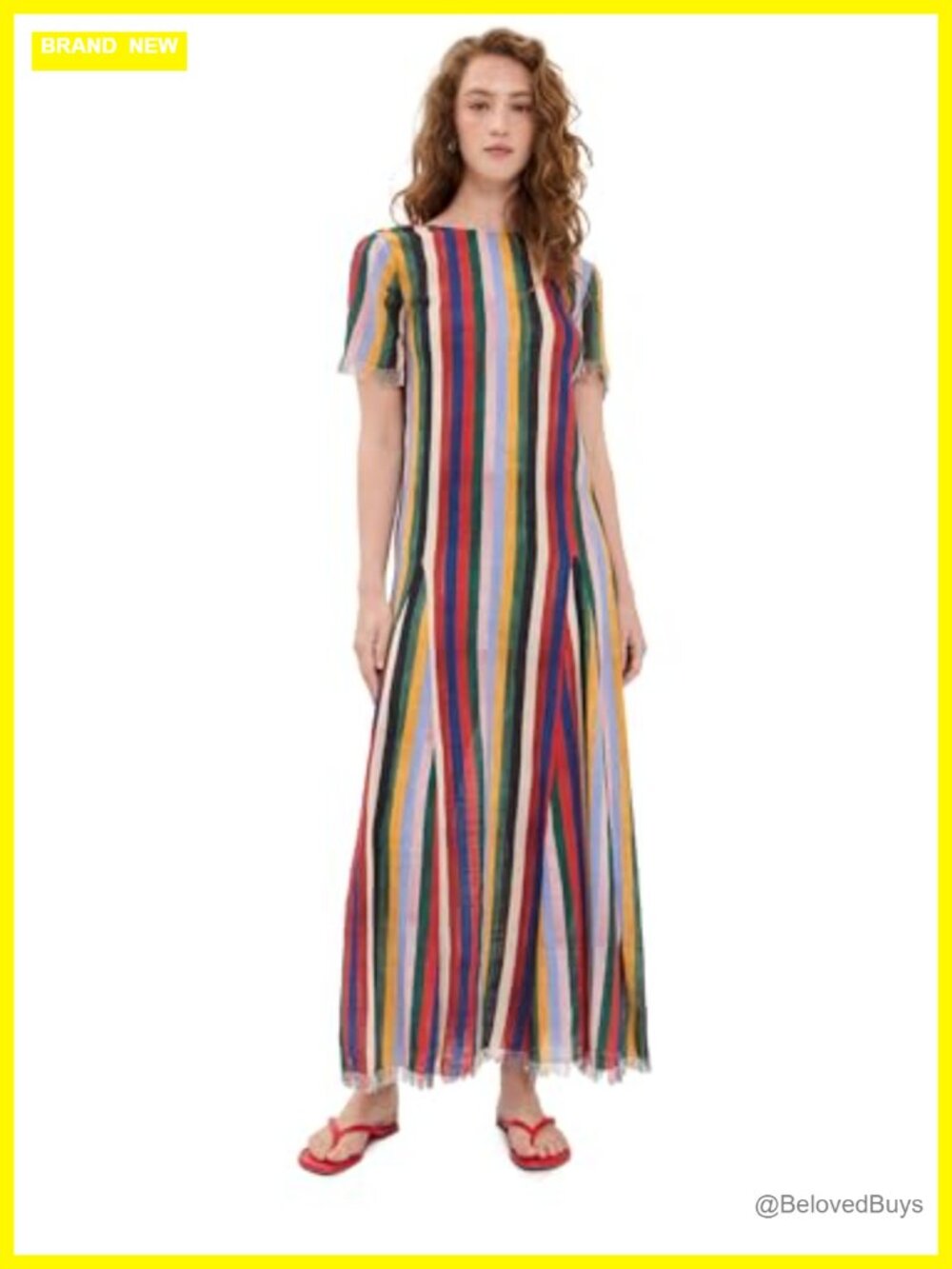 STAUD Le Havre Gauze Coverup Dress Midi Fringe Scoop Back